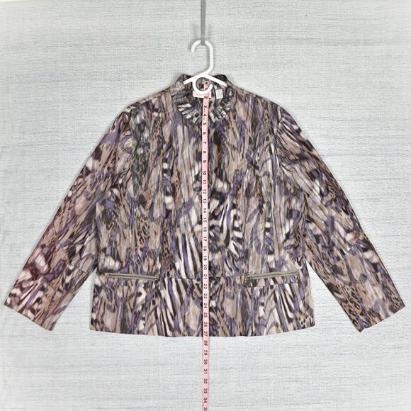 Chicos Sz3 80s Animal Print Zebra Boho Snap Zip Pocket Purple Windbreaker Jacket - Picture 16 of 16